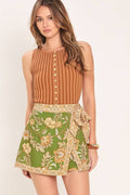 A printed woven skort - IP8624-A OLIVE