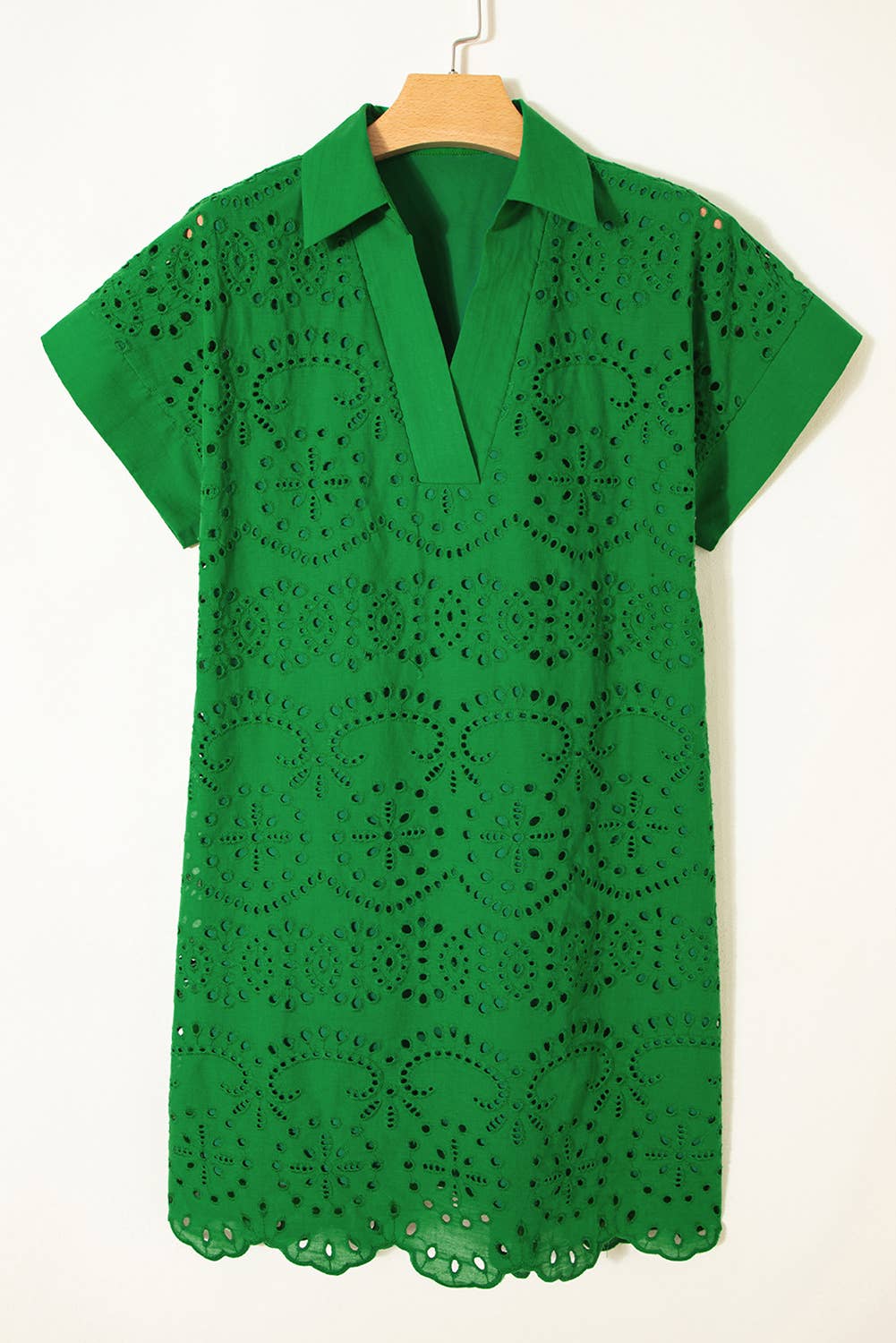 LDC Solid Color Eyelet Embroidered T Shirt Mini Dress