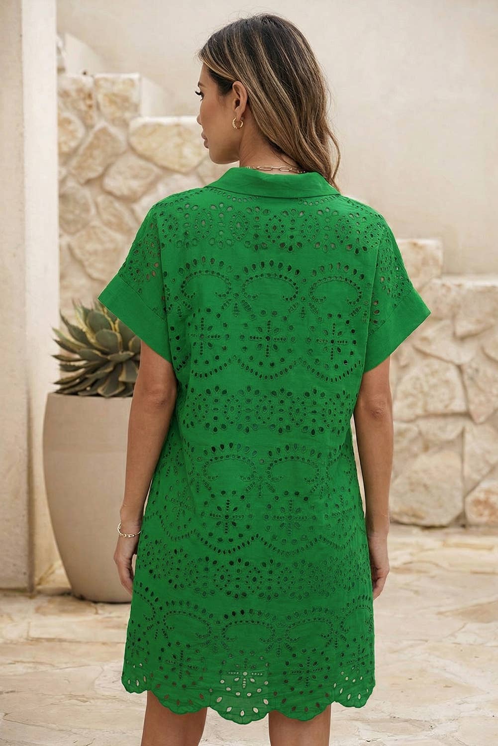 LDC Solid Color Eyelet Embroidered T Shirt Mini Dress