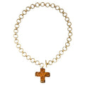 Shiny Gold Open Circle Toggle Chain with Hammered Gold Cross 17" Necklace
