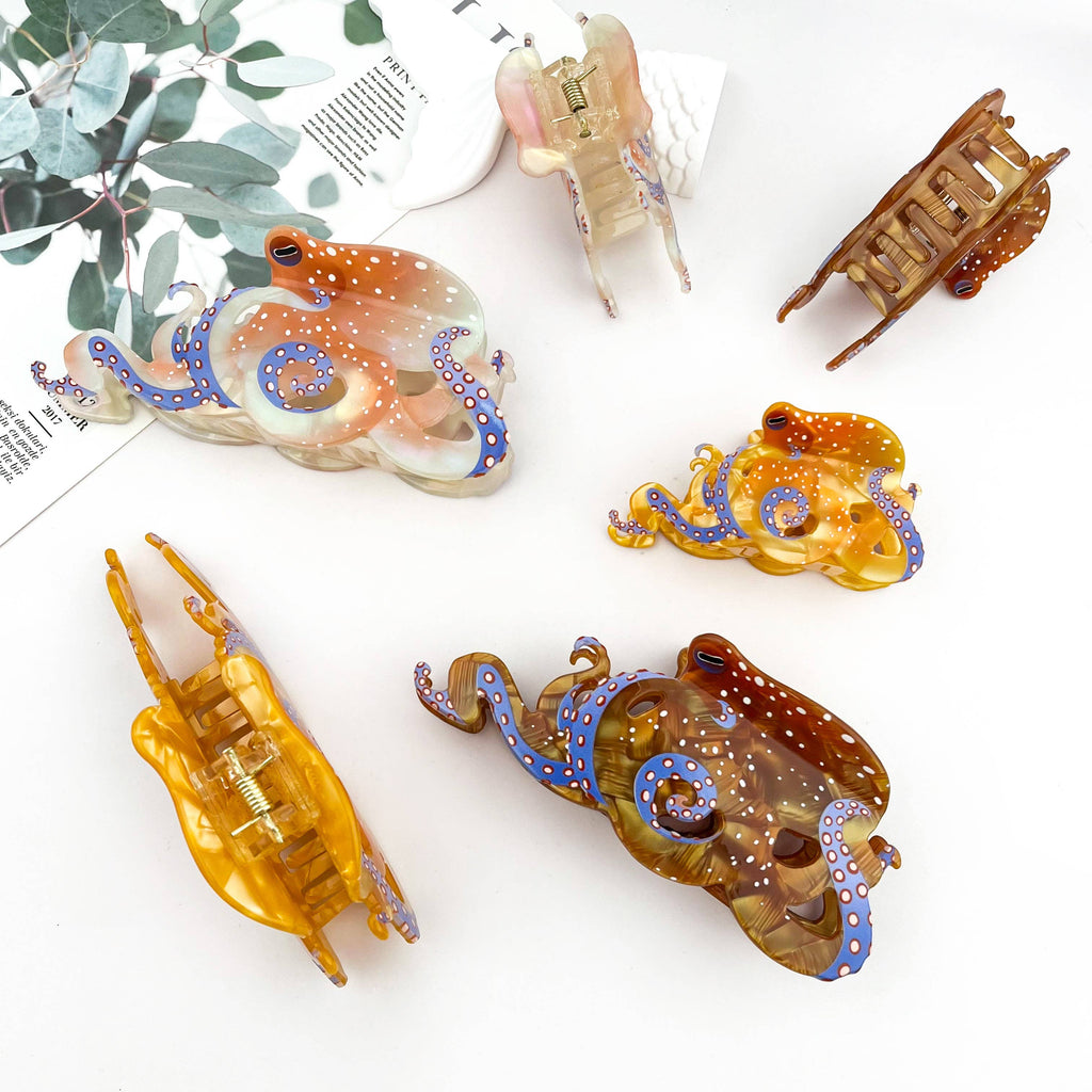 Blue Ring Octopus Hair Claw Clip, Ocean-Inspired Hair Clip
