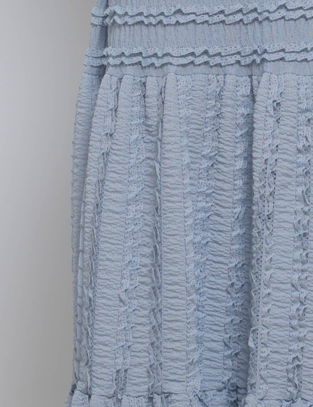 Ladies Romantic Wrinkle Ruffle Cami Top & Tiered Maxi Skirt Set: Apricot / L