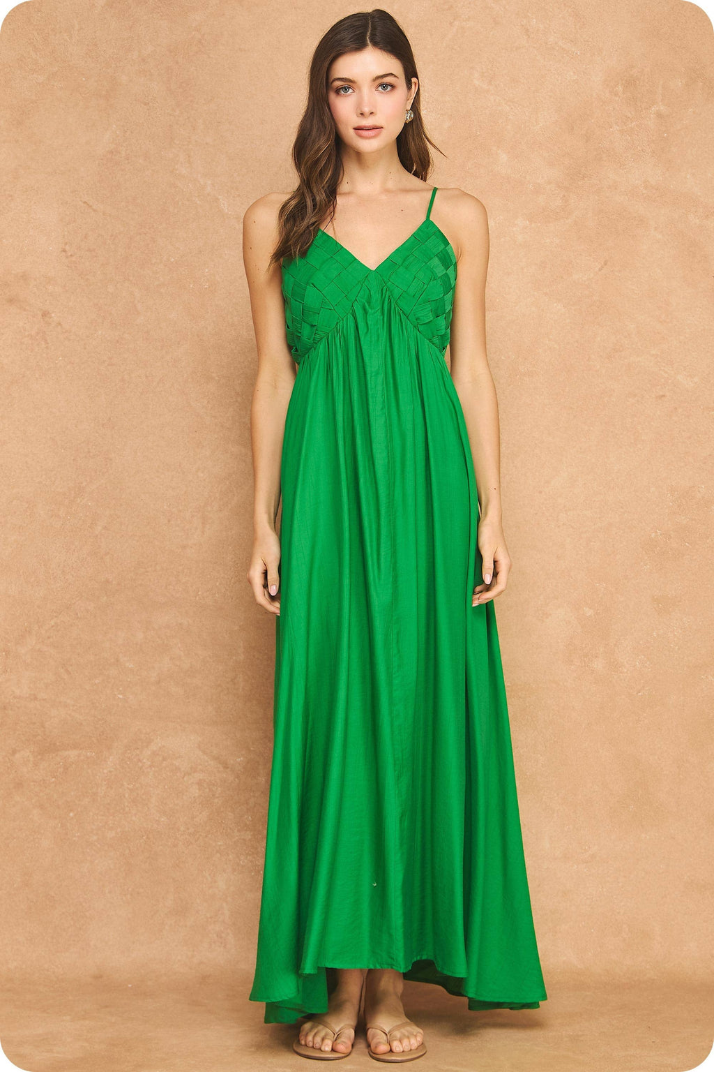 Woven Lattice Bodice Sleeveless Maxi Dress
