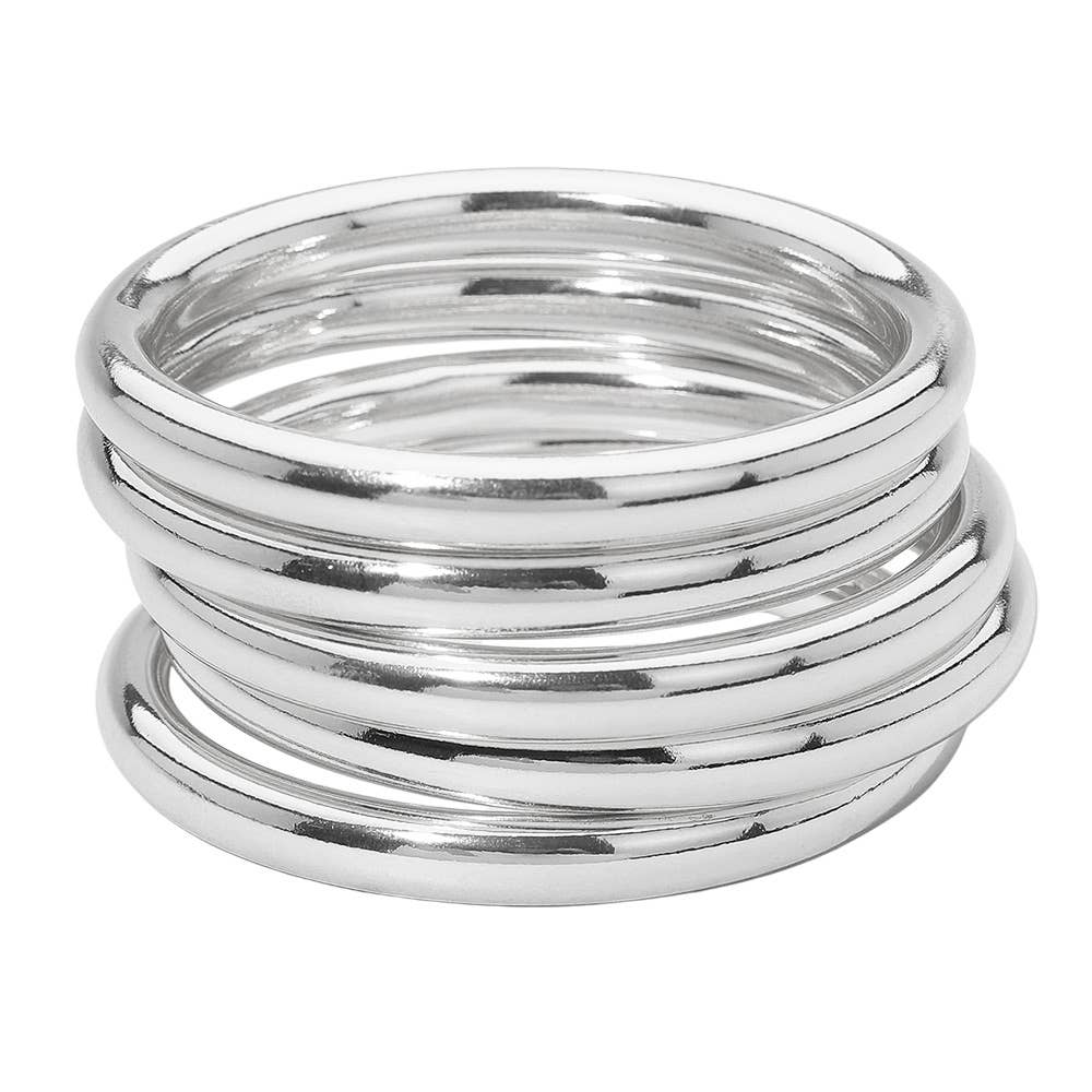5PCS - Stackable Polished Metal Multi Layered Bangle Bracelets