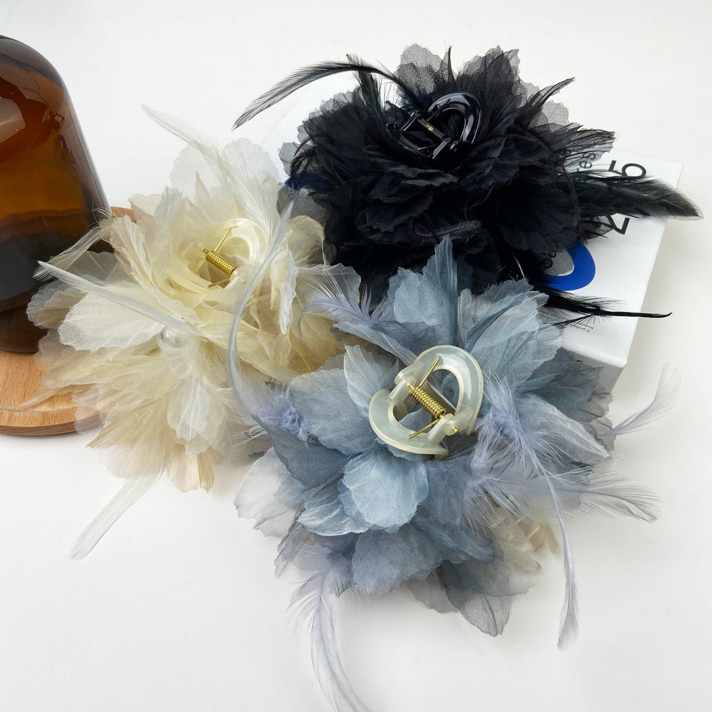 Pearl Feather Flower Hair Clip
