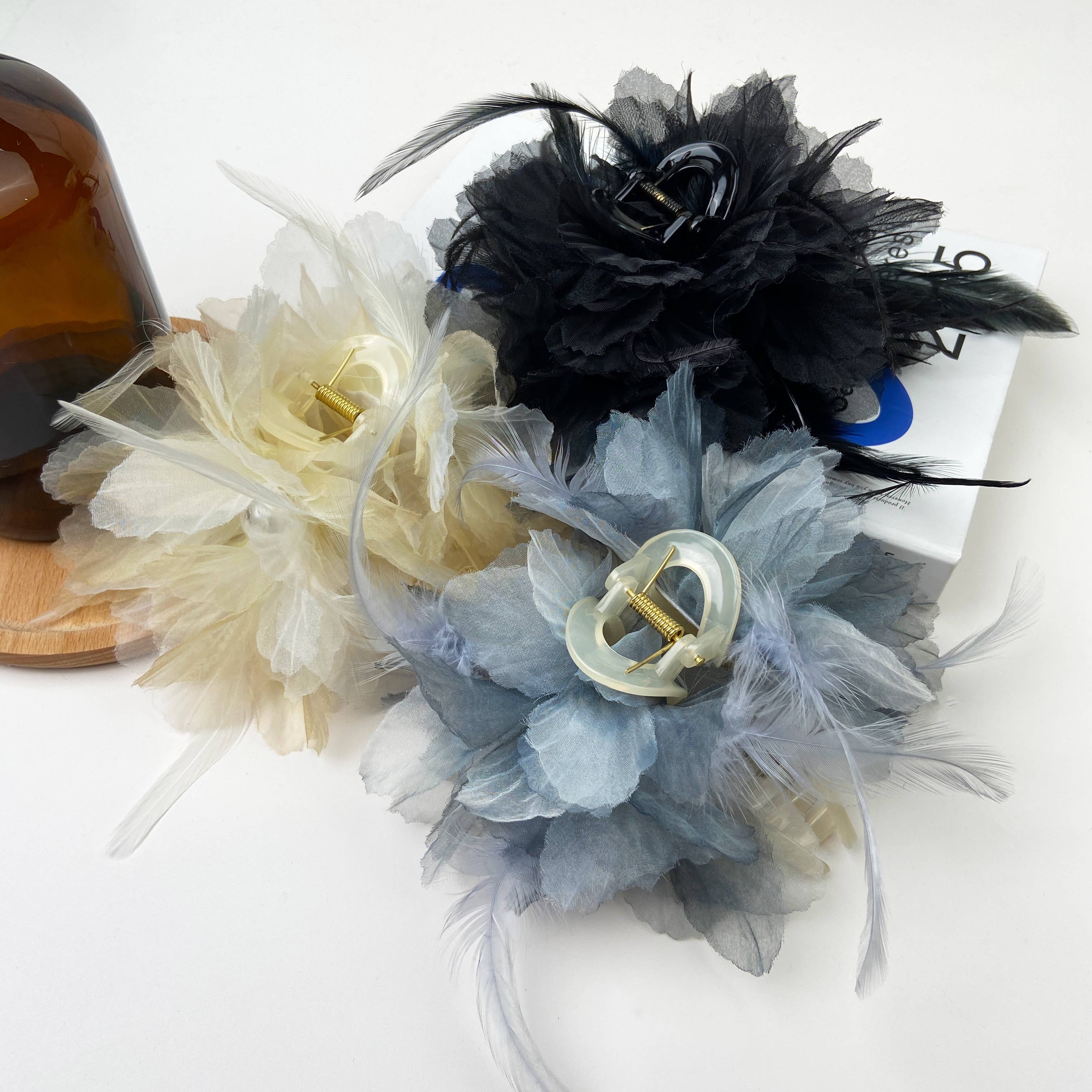 Pearl Feather Flower Hair Clip