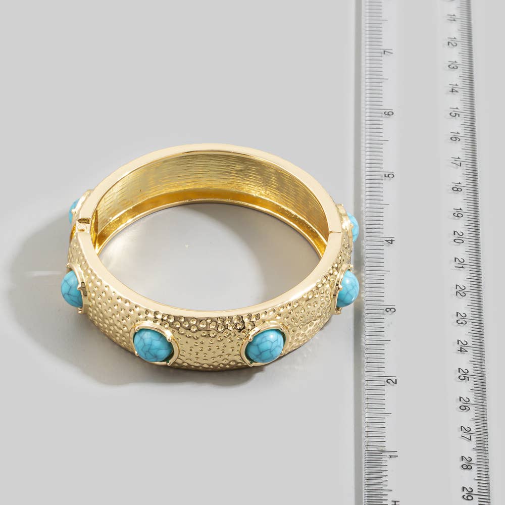 Hammered Turquoise Stone Hinged Bangle Bracelet
