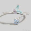 Gold Dipped Cz Butterfly And Flower Band Open Ring