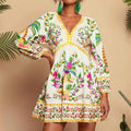 Bohemian V-neck three-quarter sleeve mini dress