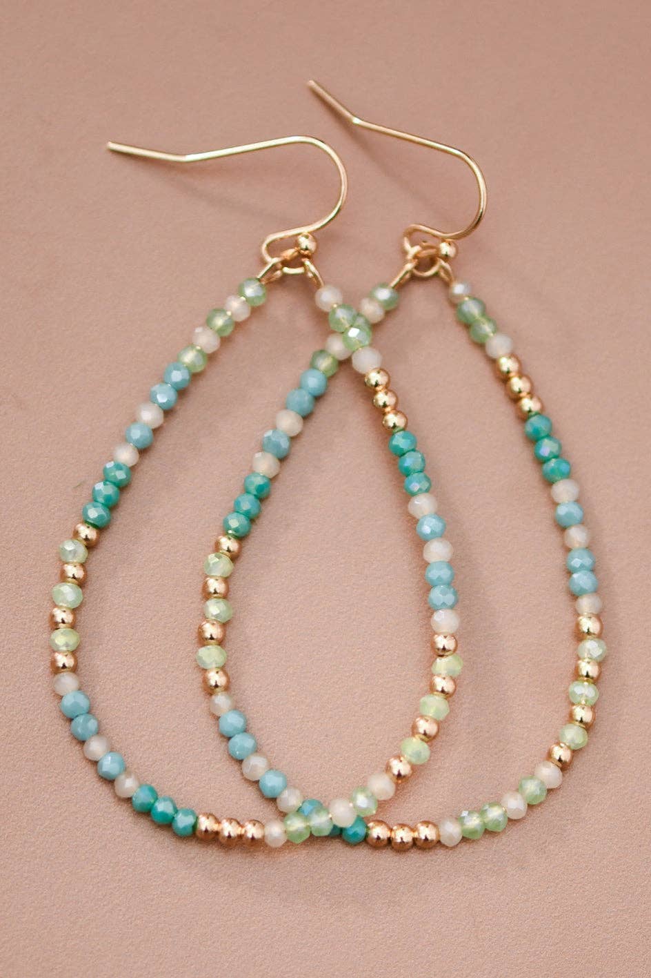 Blue Green Glass Crystal Teardrop Earrings – 8078