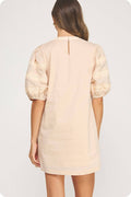 Reverse Pintuck Puff Sleeve Mini Dress