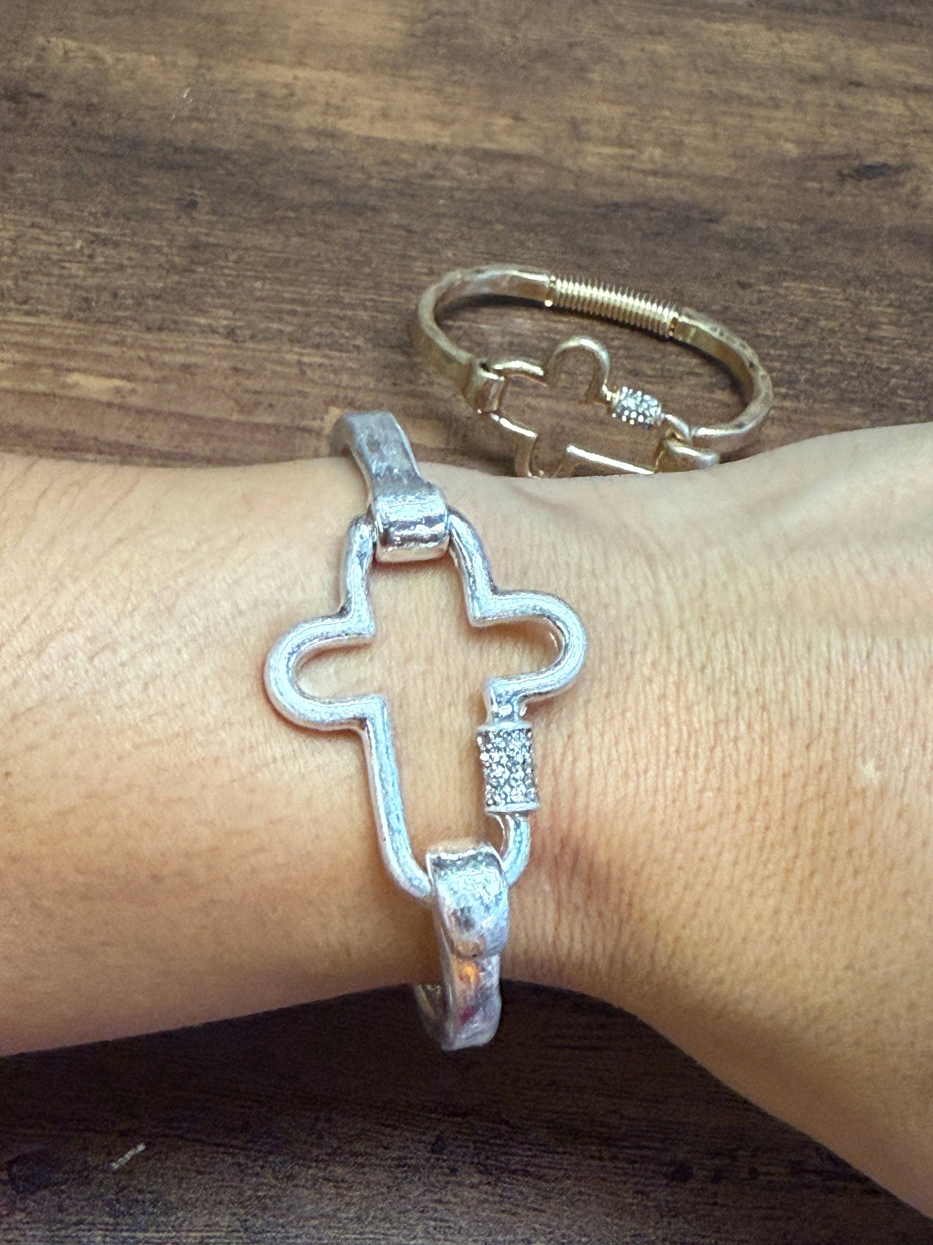 NEW! Gorgeous BLING Cross Cuff Bracelet- Silver or Gold