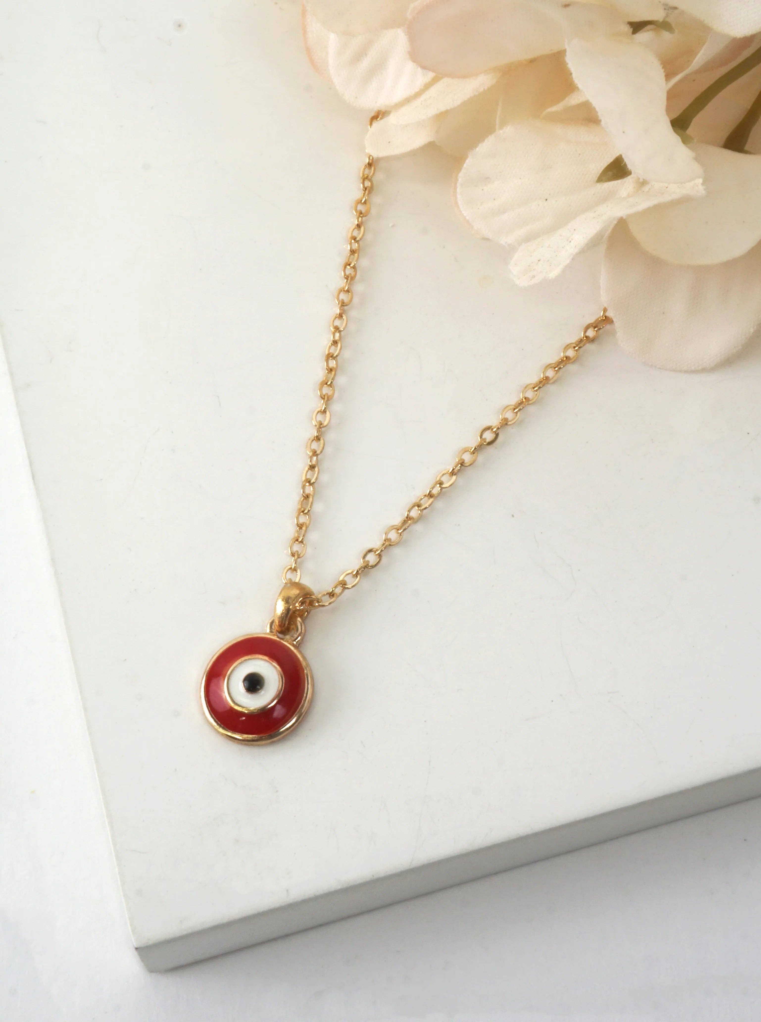 ROUND EVIL EYE ENAMEL PENDANT NECKLACE