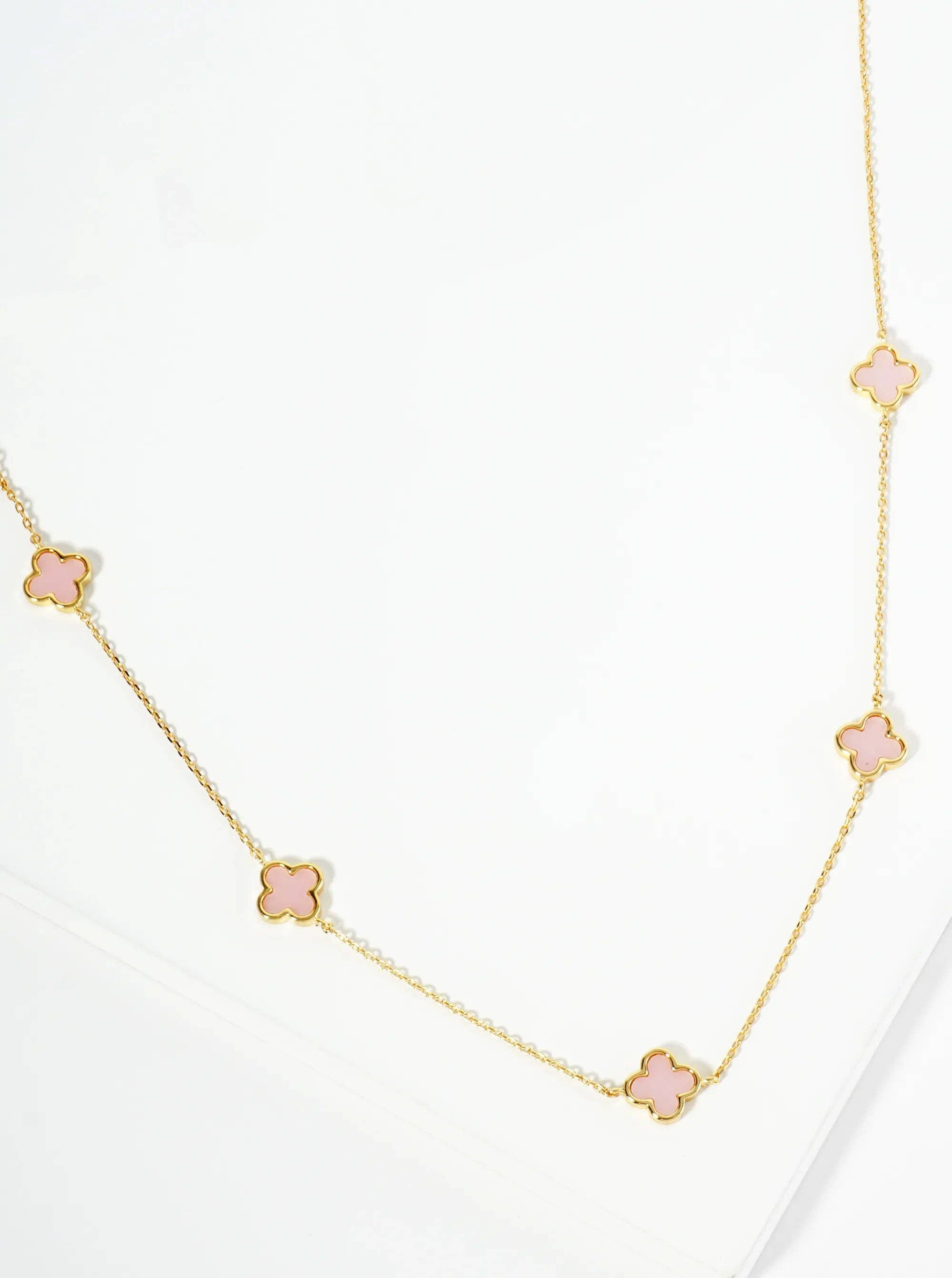 18K Gold Dipped Five 9Mm Quatrefoil Station Necklace