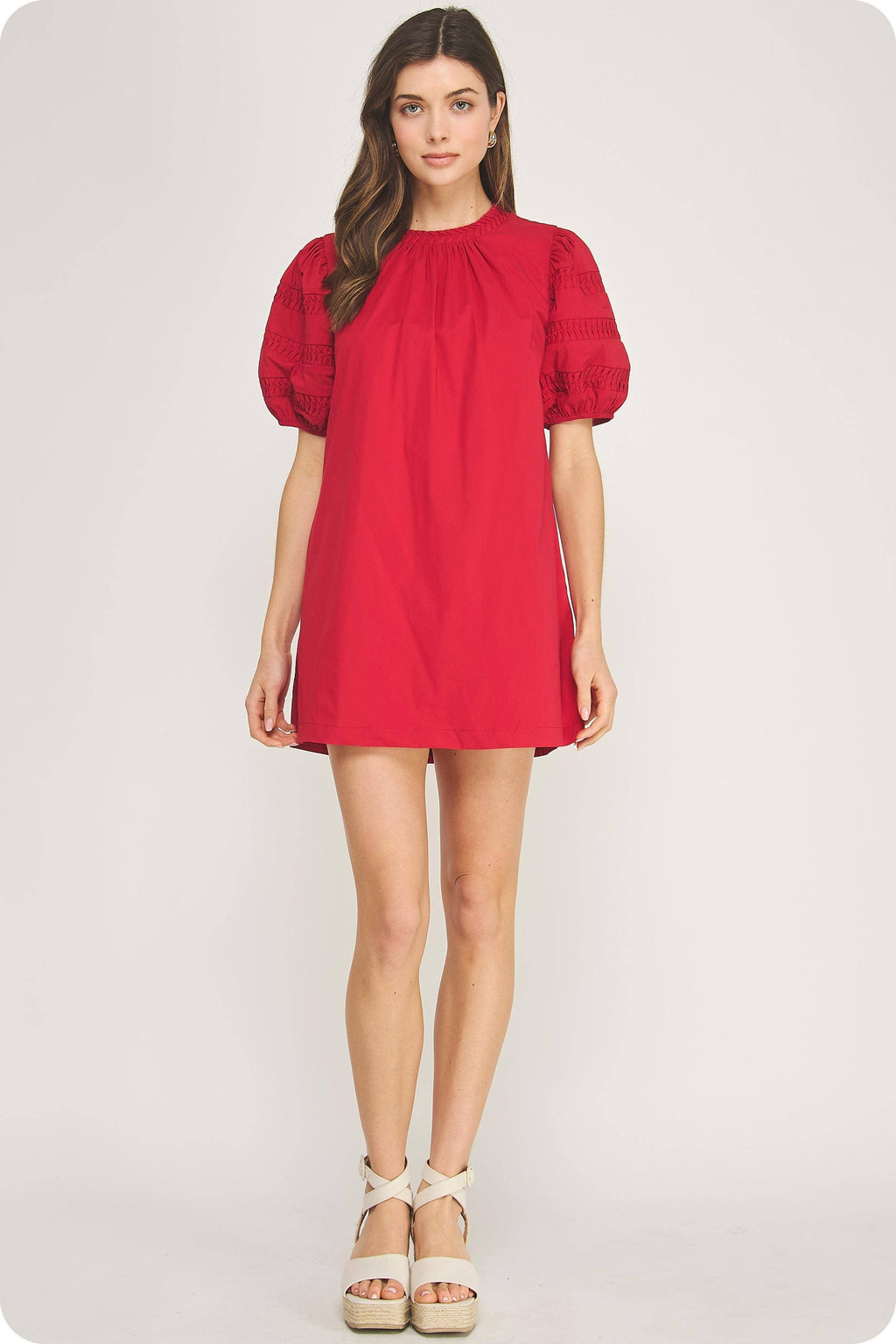 Reverse Pintuck Puff Sleeve Mini Dress