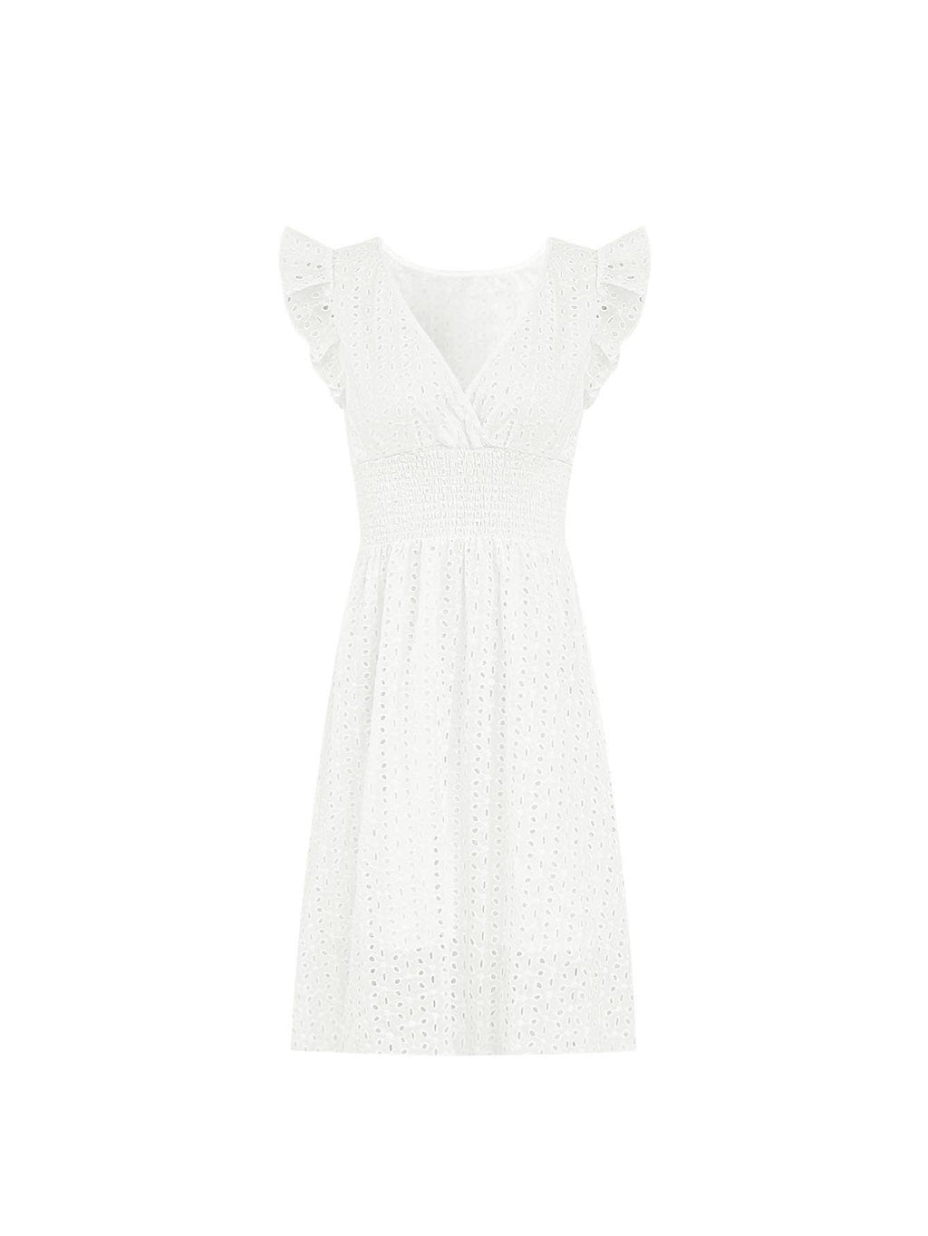 V-neck hollowed-out floral cinched-waist dress