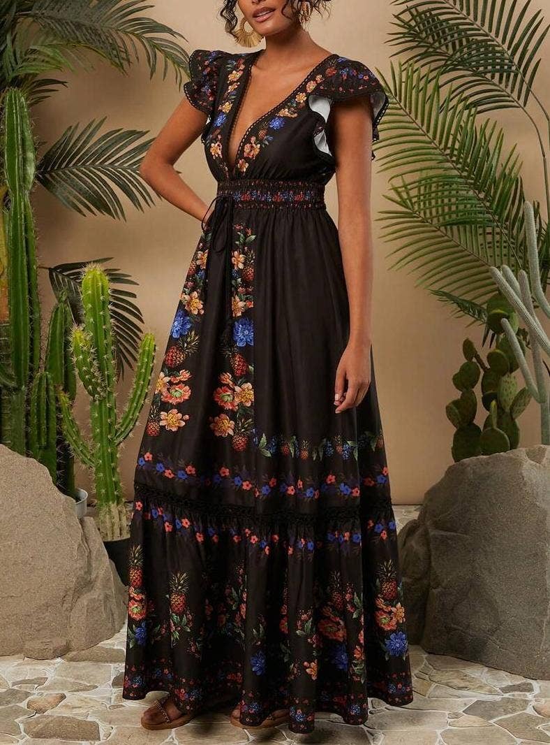 Boho Embroidered Tiered Maxi Dress