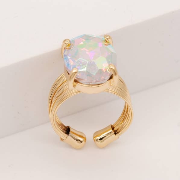 Oval Crystal Glass Single Stone Cocktail ADJ Wire Rings