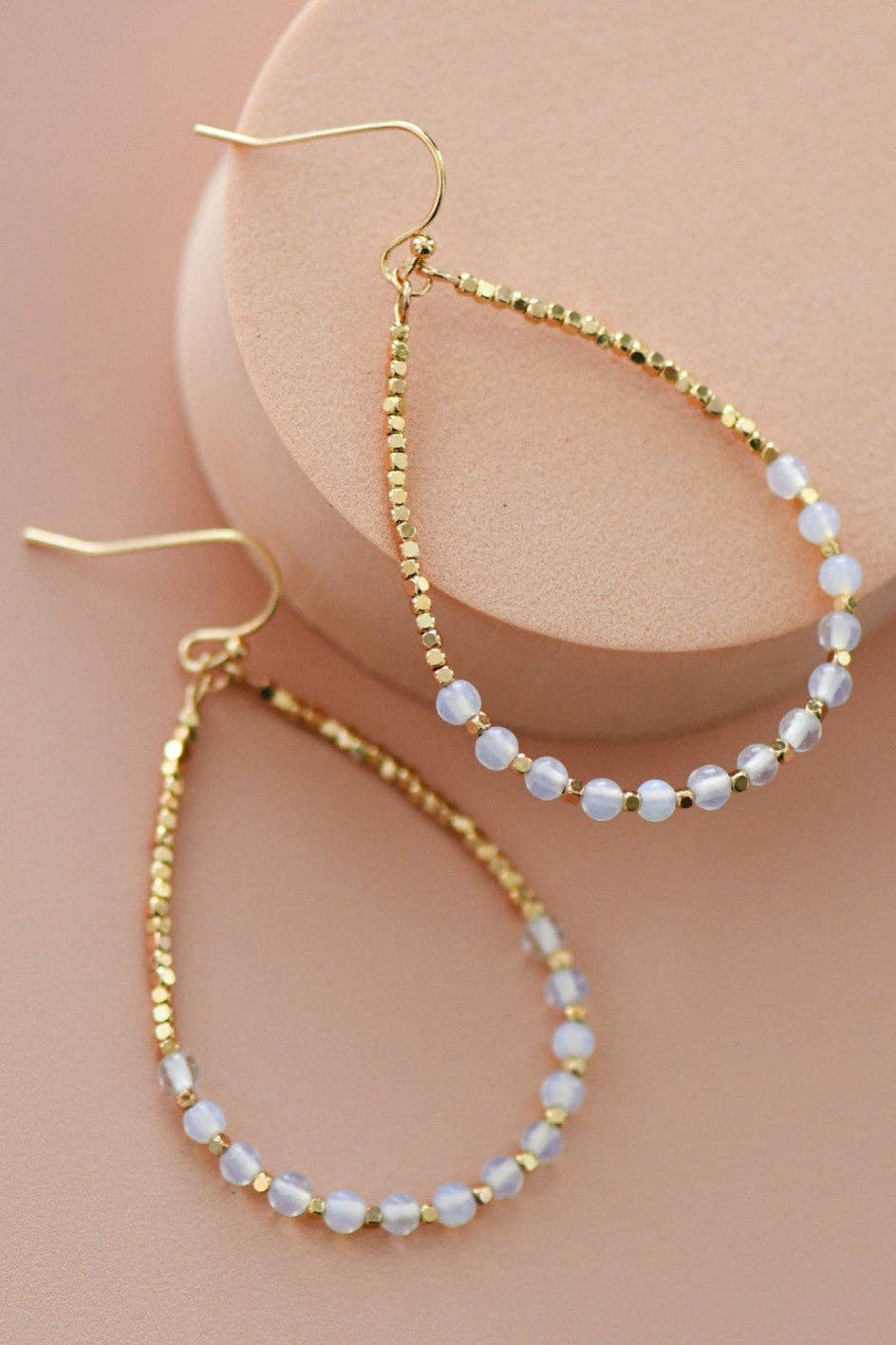 Opal Stone Beaded Teardrop Wire Earrings - 7275