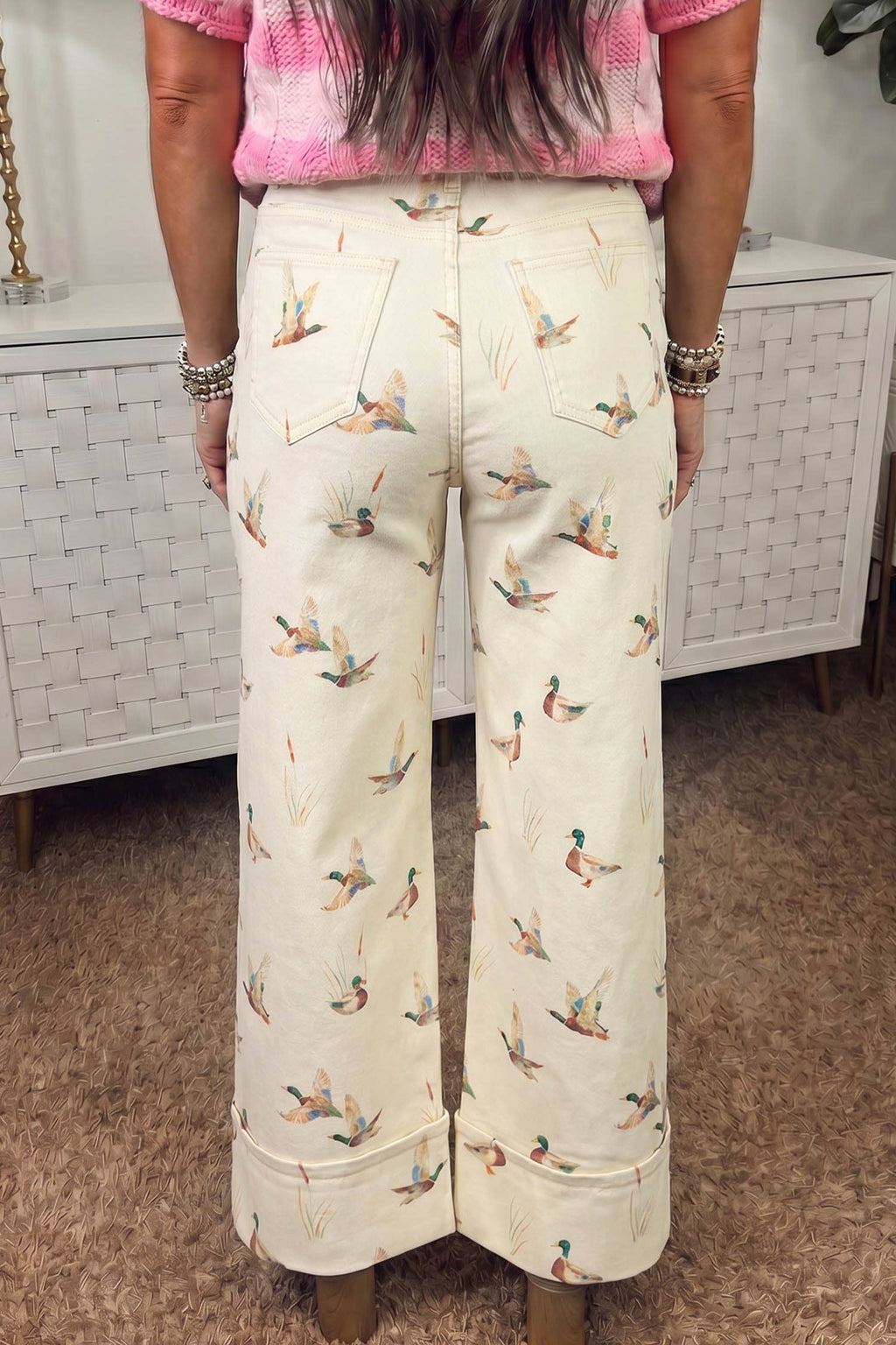 LDC Stylish Mallard Printed Cuffed Hem Shift Jeans