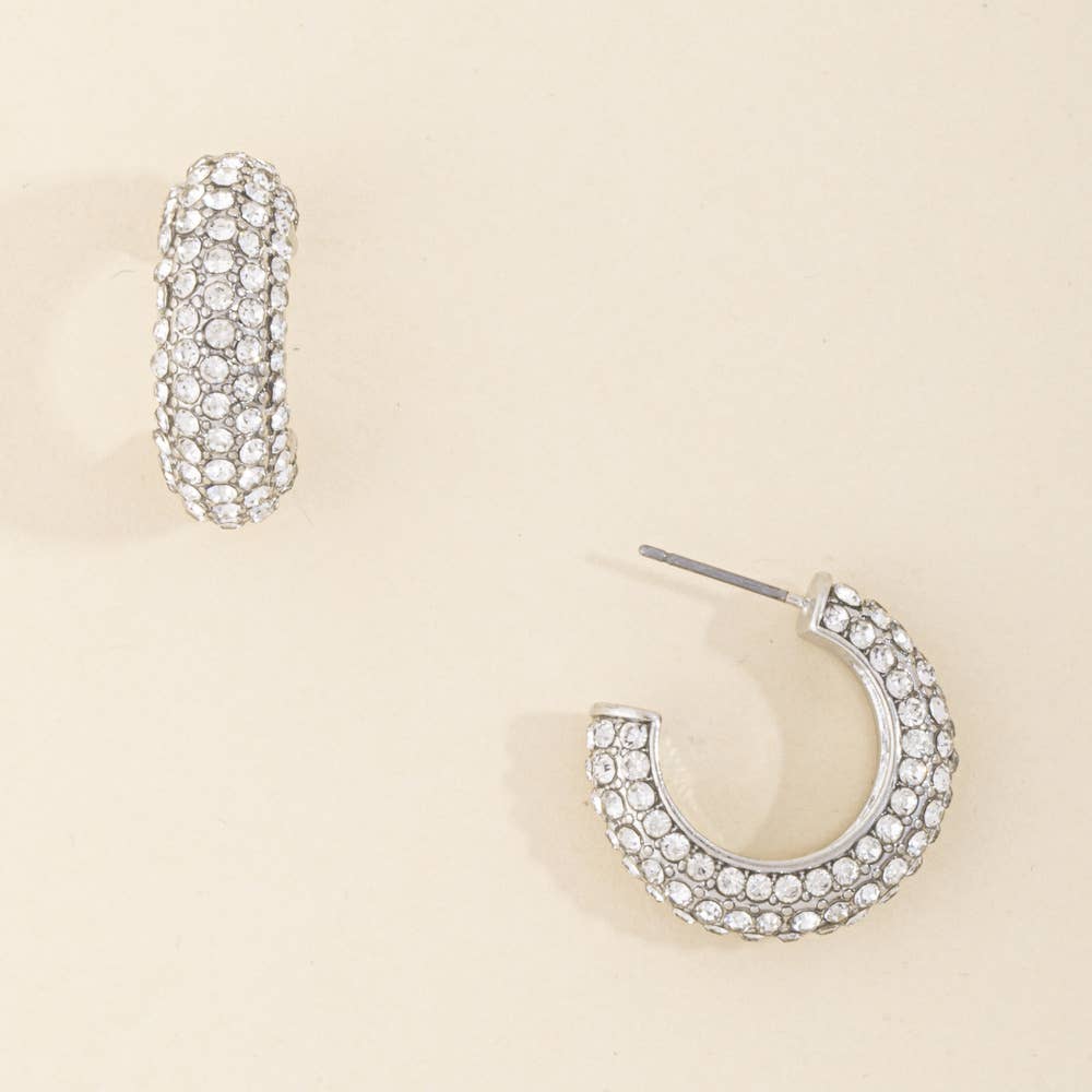 Cabochon Pave Chunky Tapered Hoop Earrings