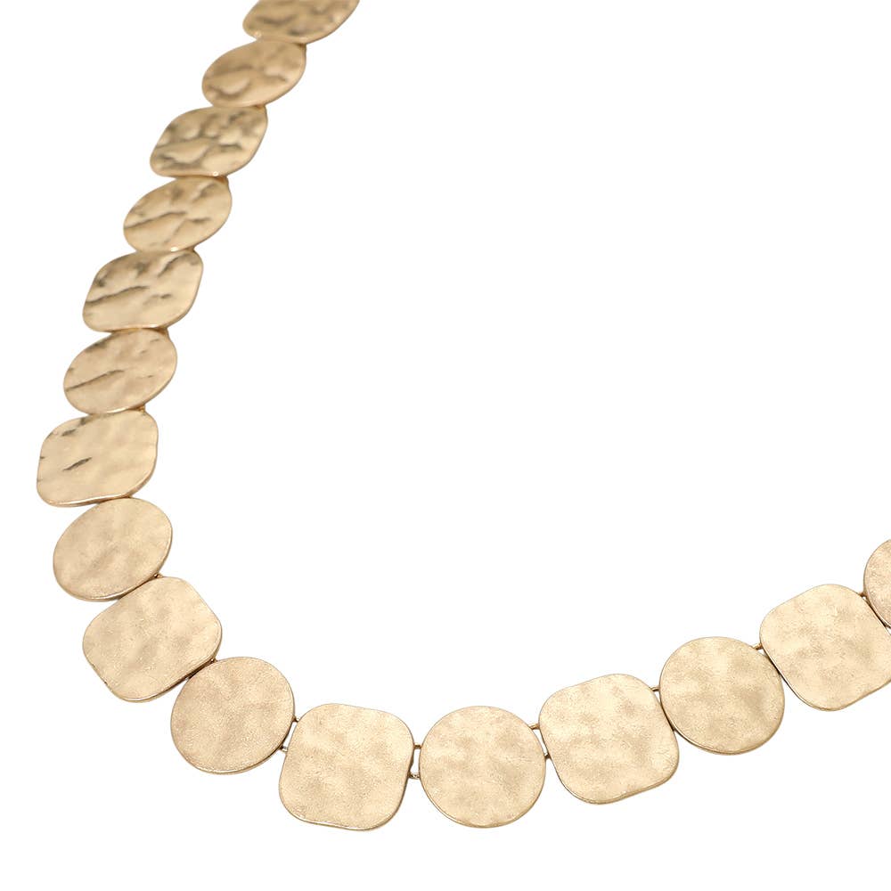 Hammered Metal Round Square Disc Link Necklace
