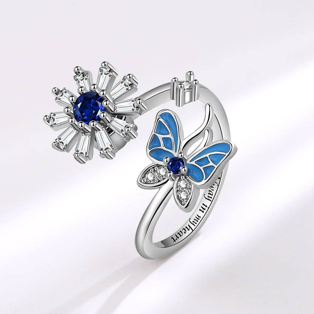 Butterfly Flower Anxiety Fidget Spinner Ring in Solid Copper