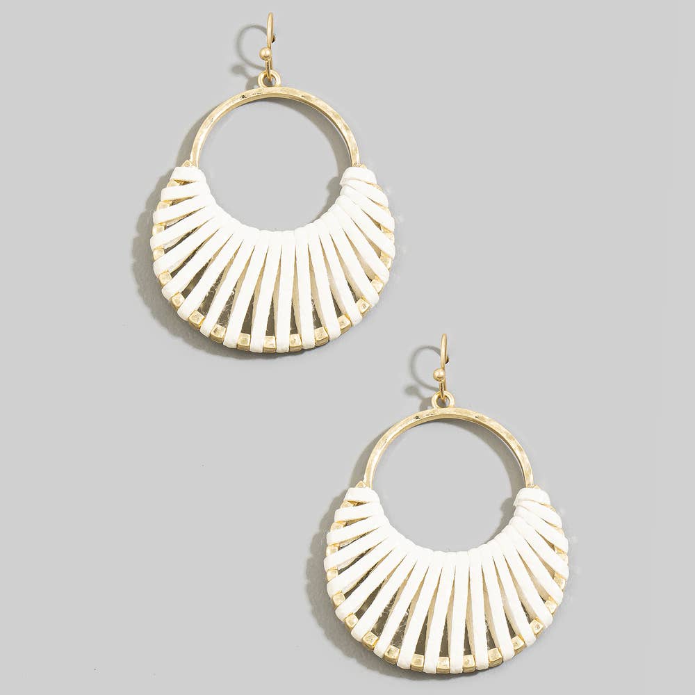 Vegan Leather Woven Fan Hoop Dangle Earrings