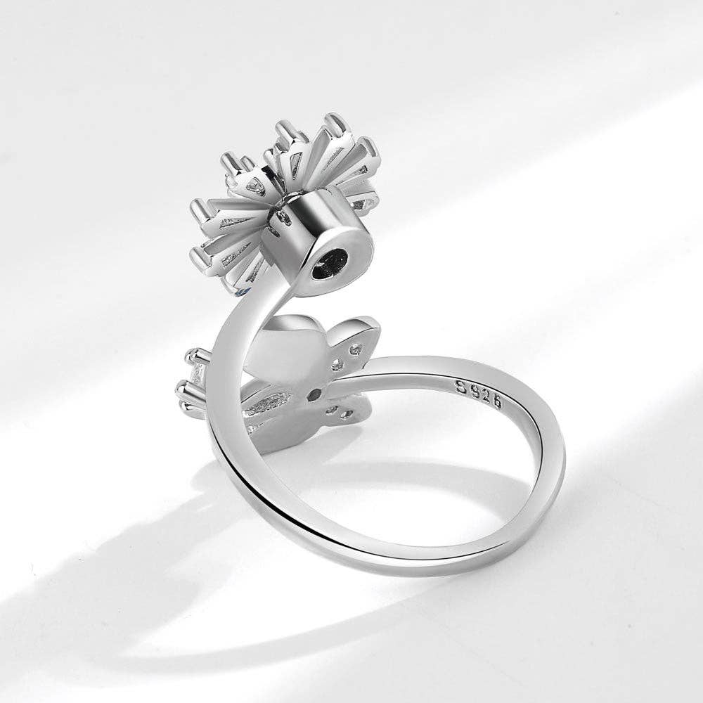Butterfly Flower Anxiety Fidget Spinner Ring in Solid Copper