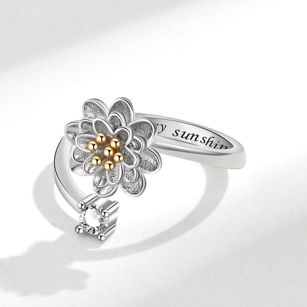 Flower Anxiety Fidget Spinner Band Ring in Solid Copper