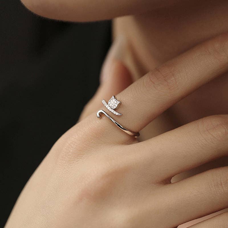 Dianty Silver Cat Tail Adjustable Ring in Solid Copper