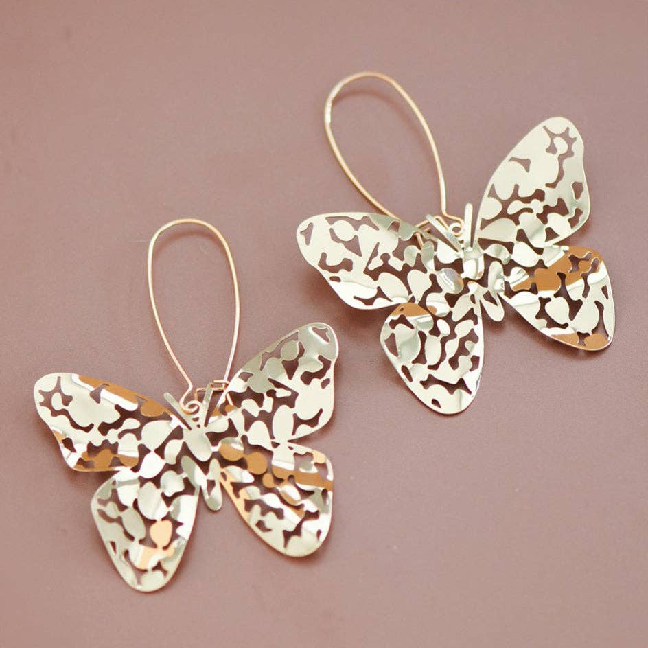 Butterfly Gold Drop Earrings - 7417