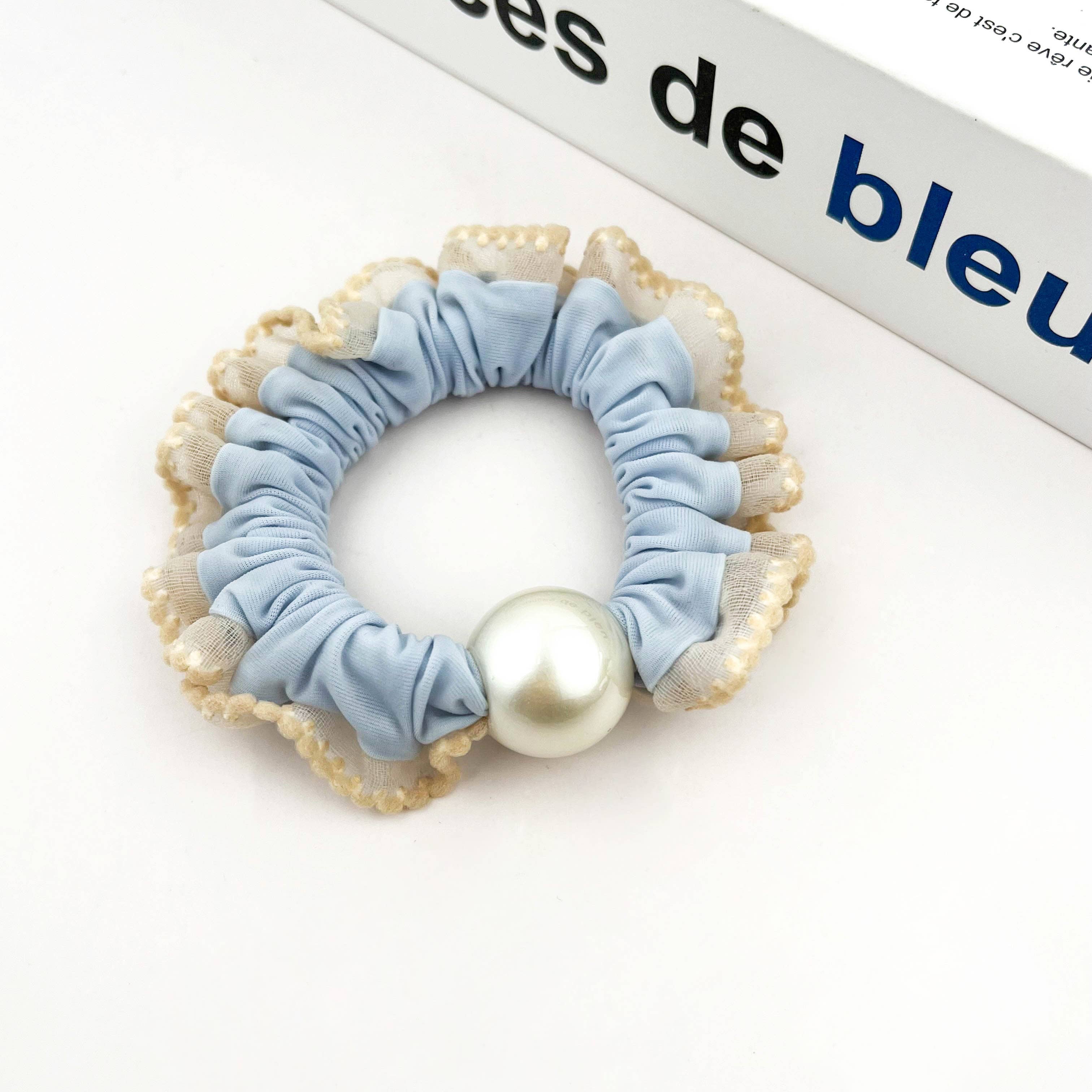 Sweet Pearl Sky Blue Hair Tie, Elegant Ponytail Holder