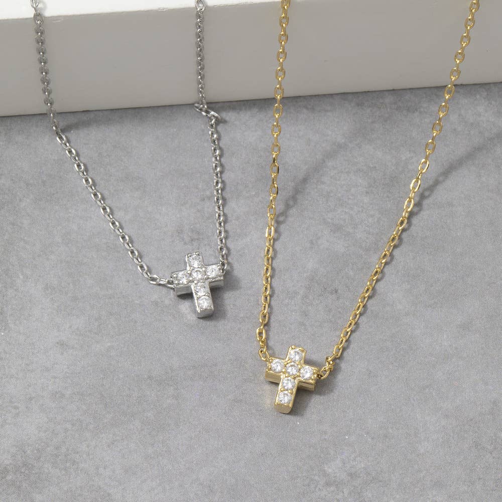 Cz Pave Cross Pendant Cable Chain Necklace