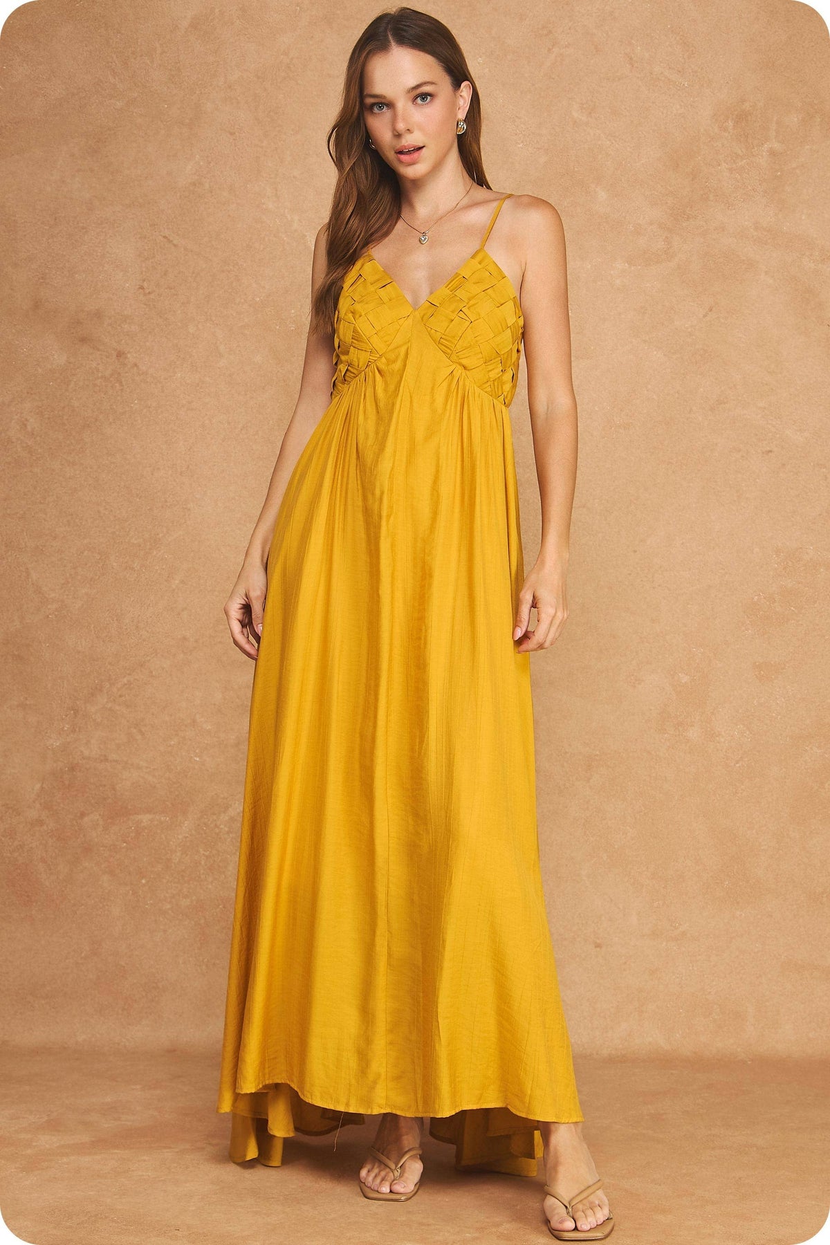 Woven Lattice Bodice Sleeveless Maxi Dress
