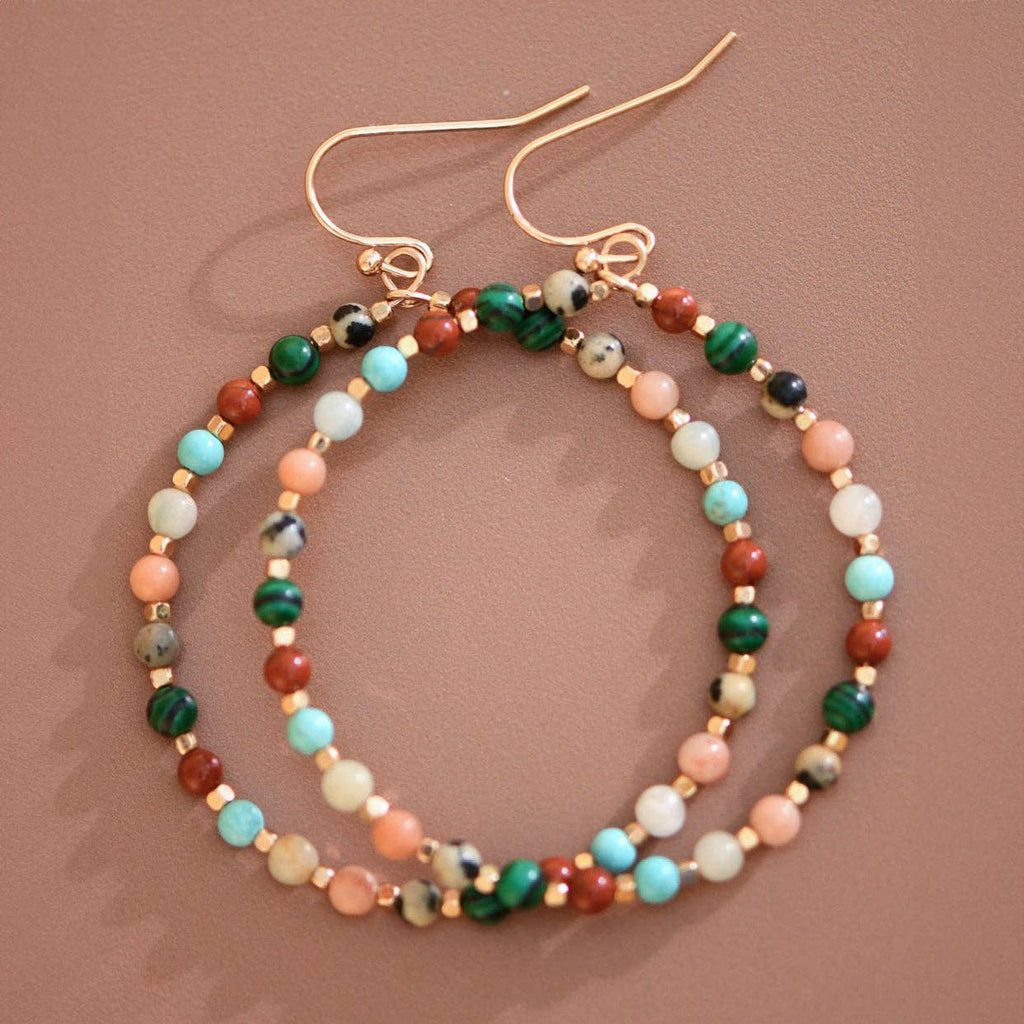 Natural Stone Beaded Circle Drop Earrings - 6116