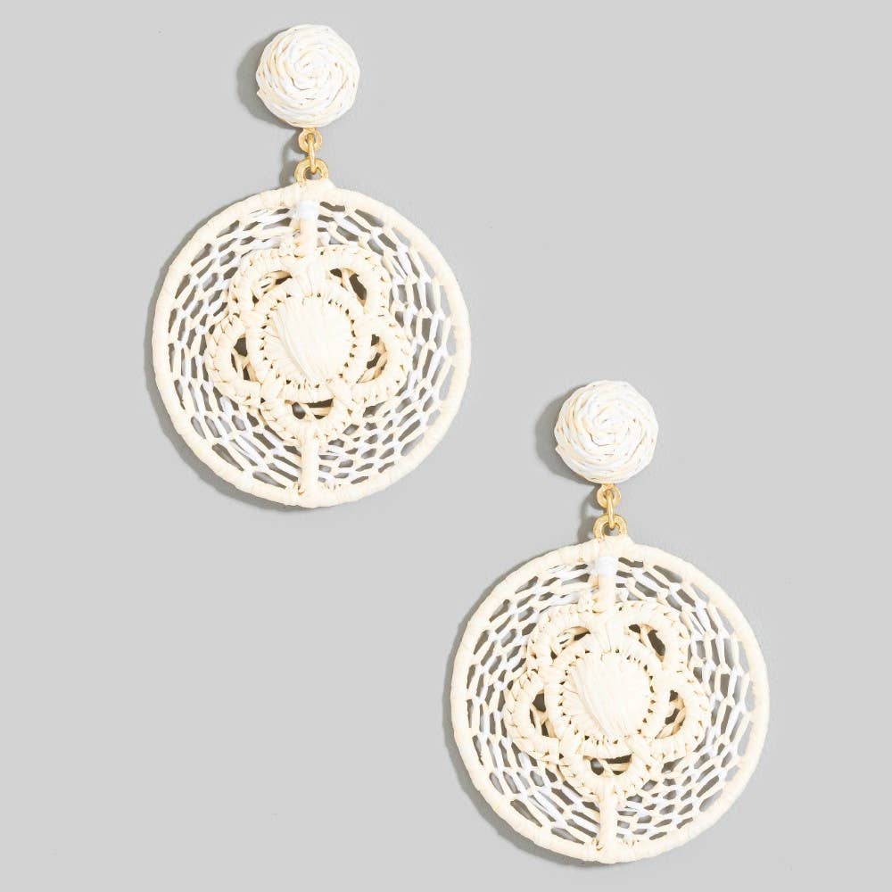 Woven Round Disc Drop Earrings