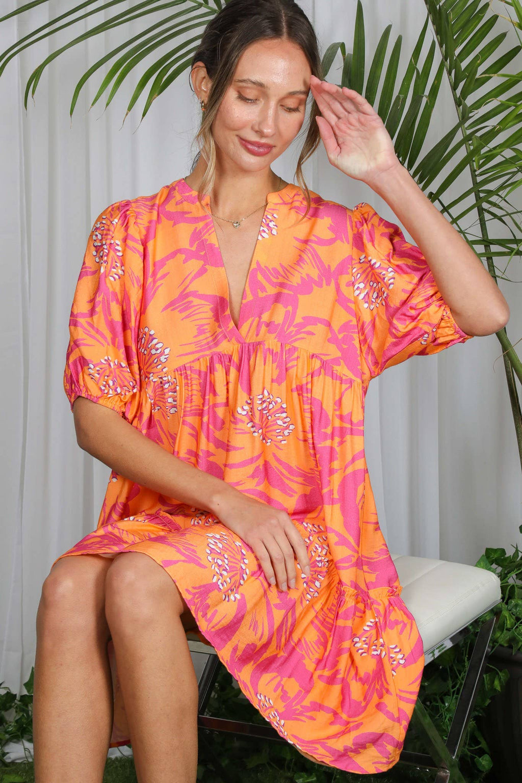 Floral Printed Tired Baby Doll Mini Dress VD82057F