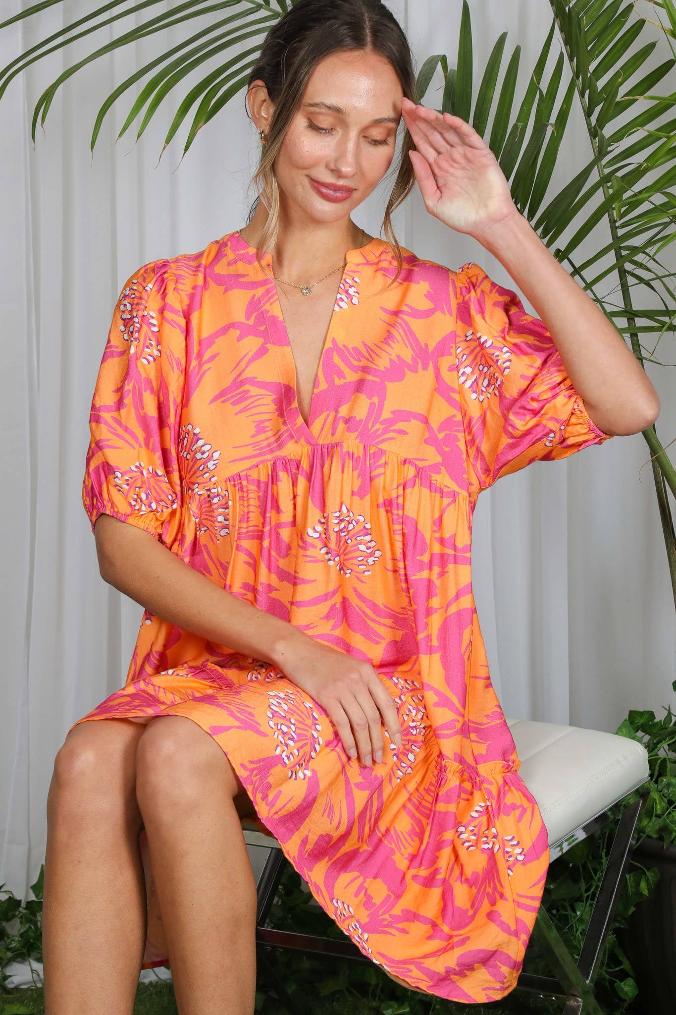 Floral Printed Tired Baby Doll Mini Dress VD82057F
