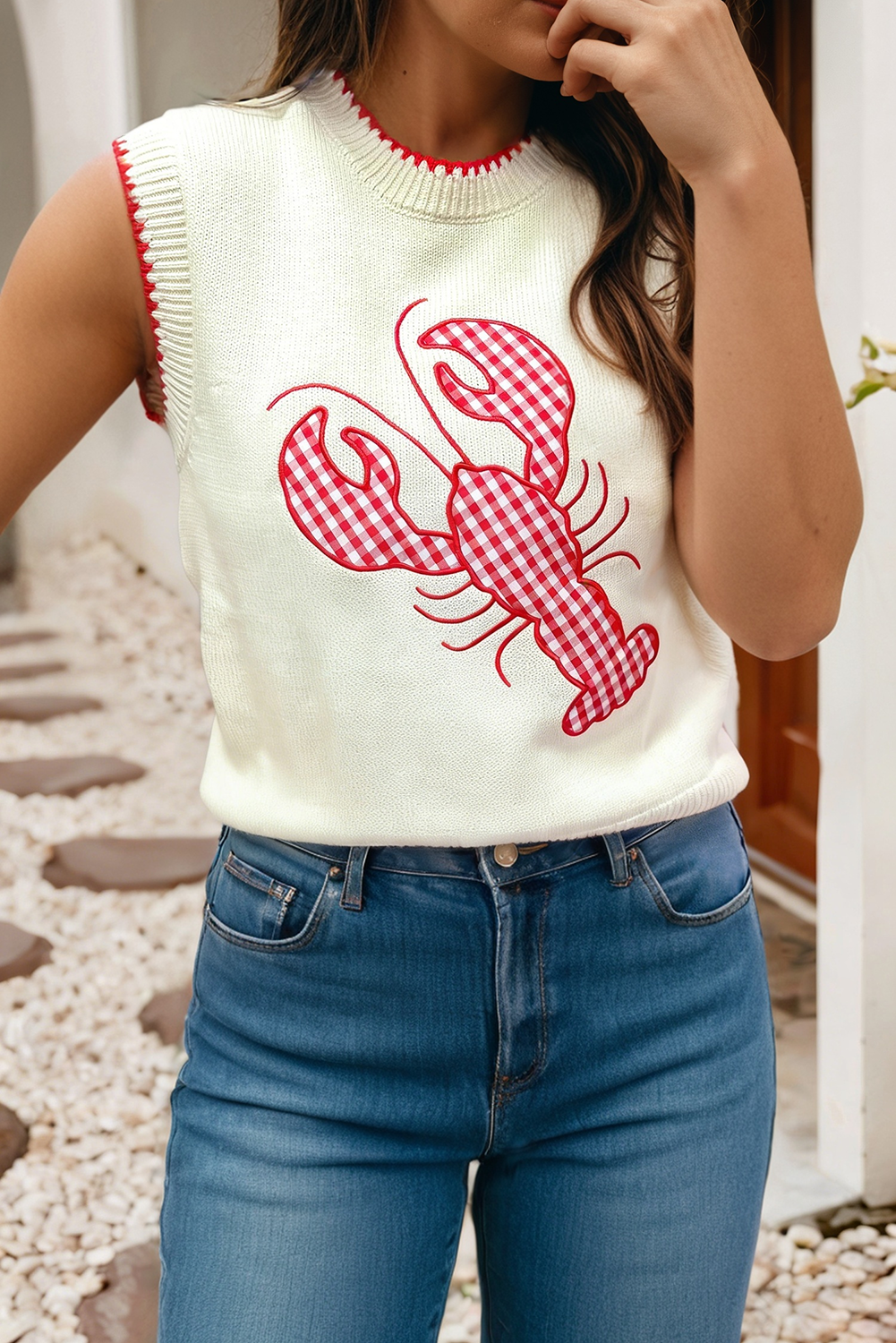 LDC Lobster Sleeveless Round Neck Embroidery Knit Tank