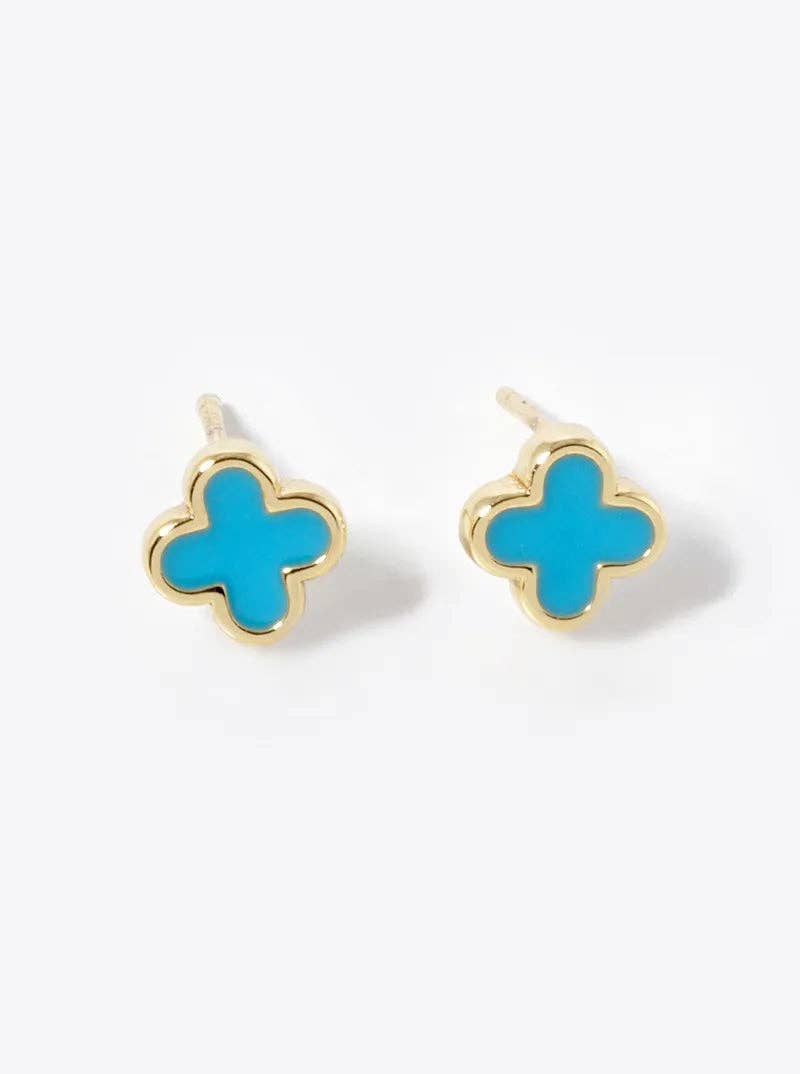 18K Gold Dipped Enamel Quatrefoil Sterling Silver Earrings