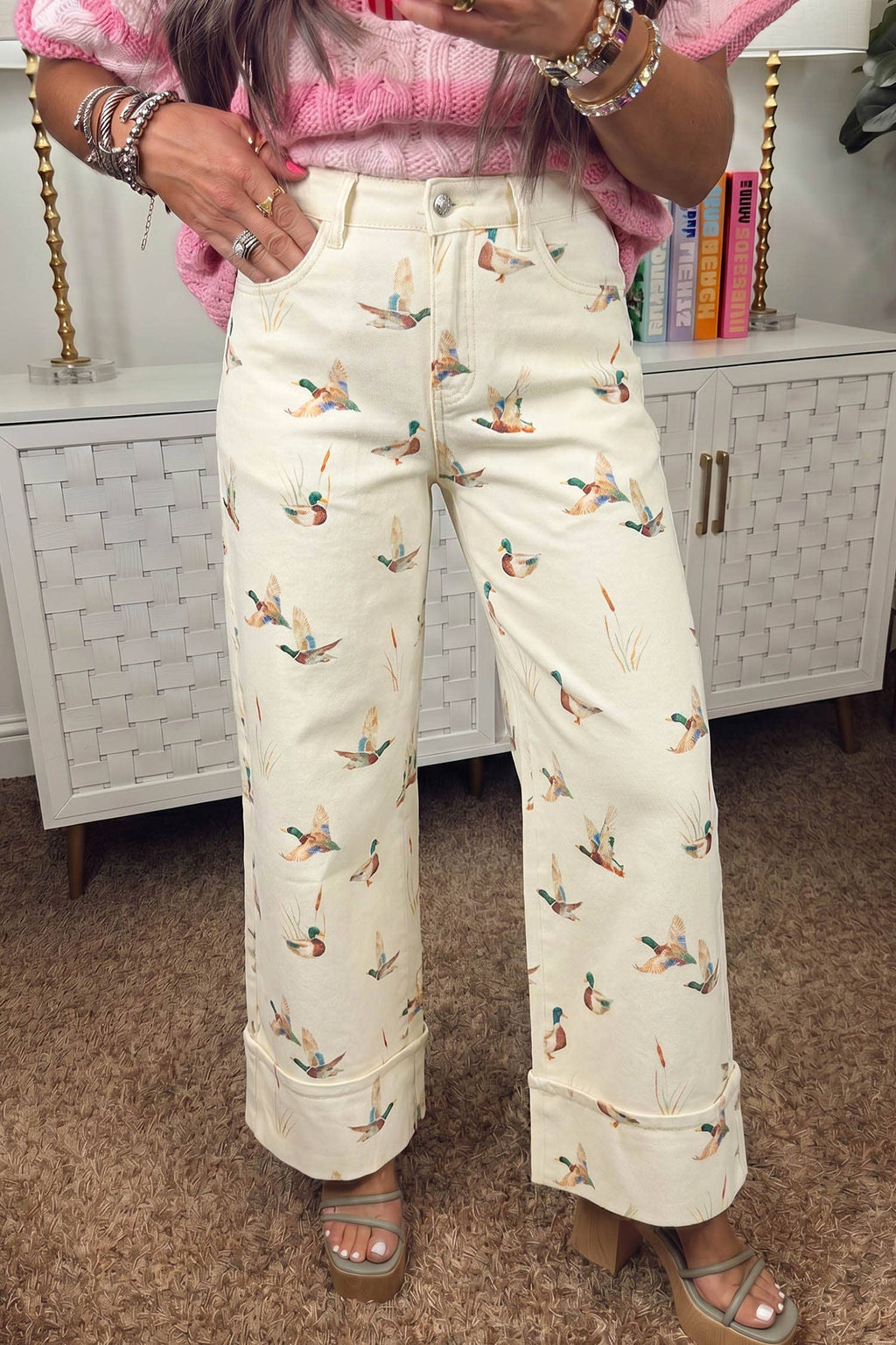 LDC Stylish Mallard Printed Cuffed Hem Shift Jeans
