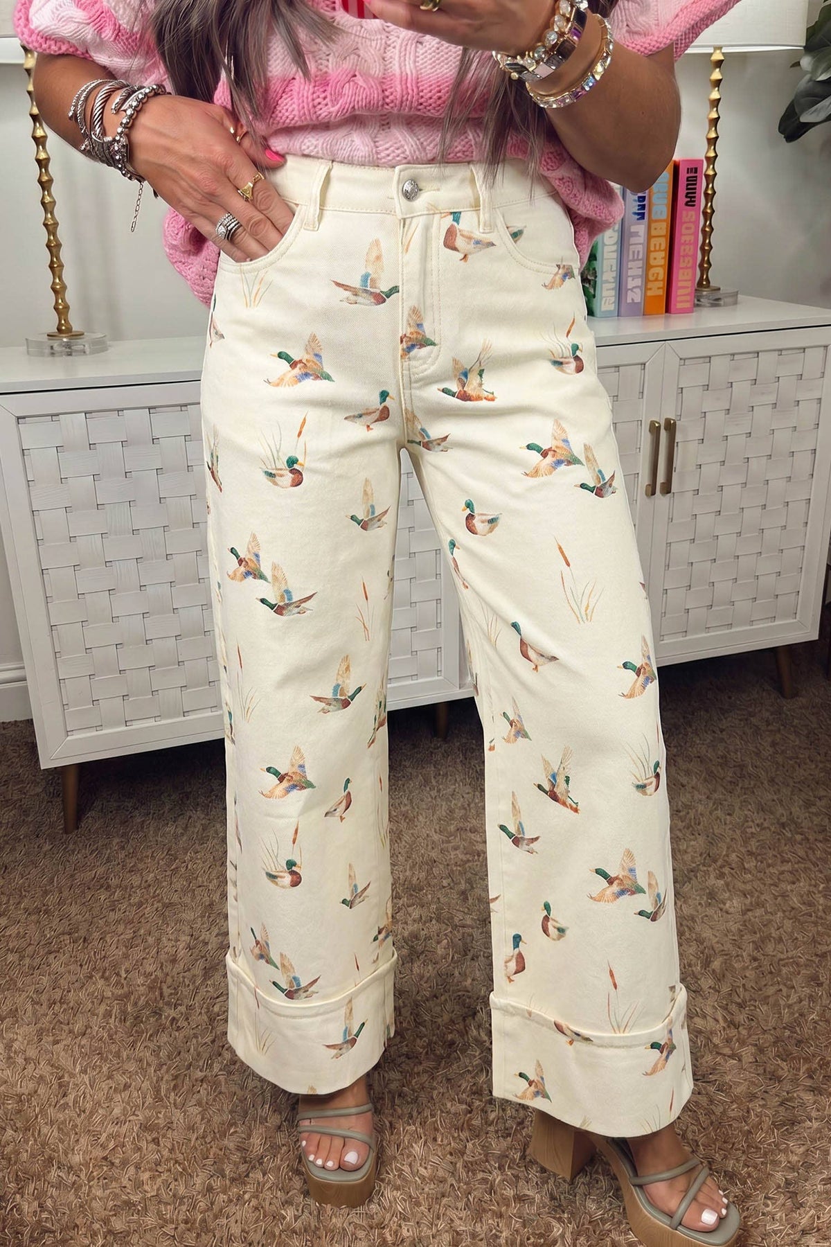 LDC Stylish Mallard Printed Cuffed Hem Shift Jeans
