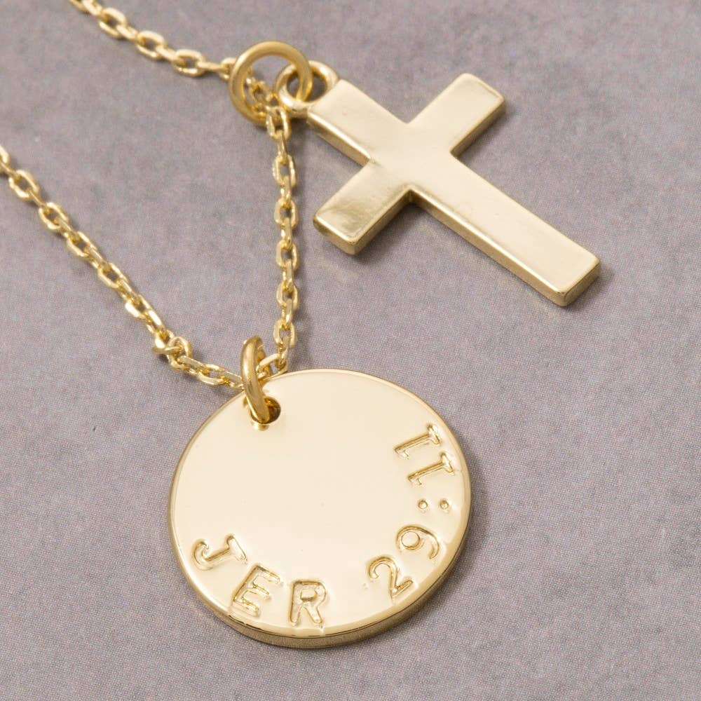 Gold Dipped Cross And Coin Pendant Chain Necklace
