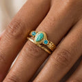 Gold Dipped Amazonite Stone Hammered Wide Cuff Ring