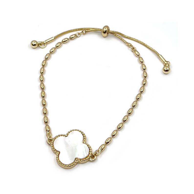 Mother of Pearl Clover Charm with Rice Bead Chain Bracelet