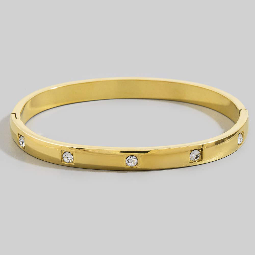 Gold Dipped Cz Station Bangle Bracelet