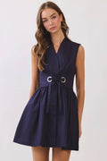 CD07317-Sleeveless Fit & Flare Waist Belt Mini Dress