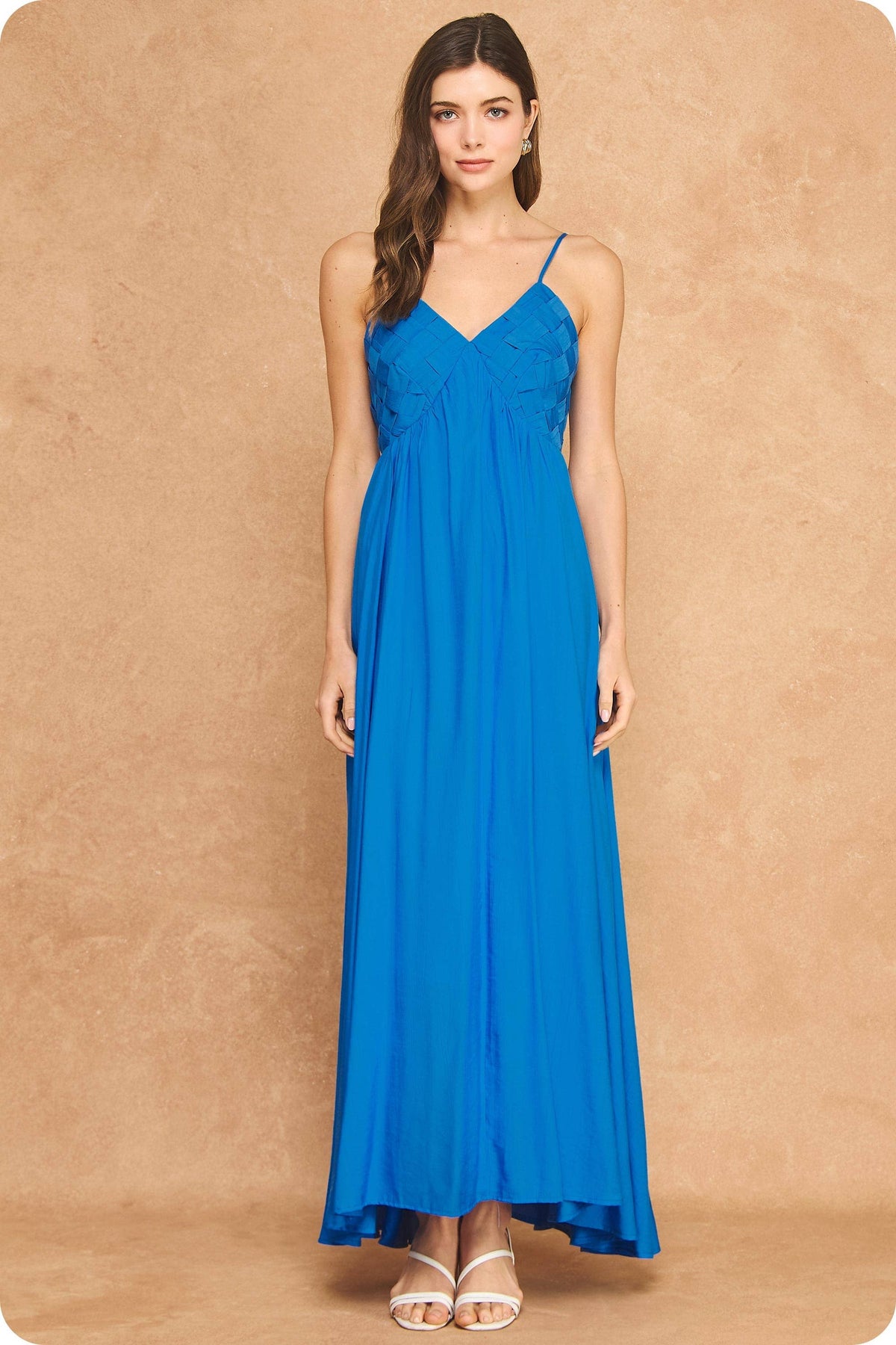 Woven Lattice Bodice Sleeveless Maxi Dress