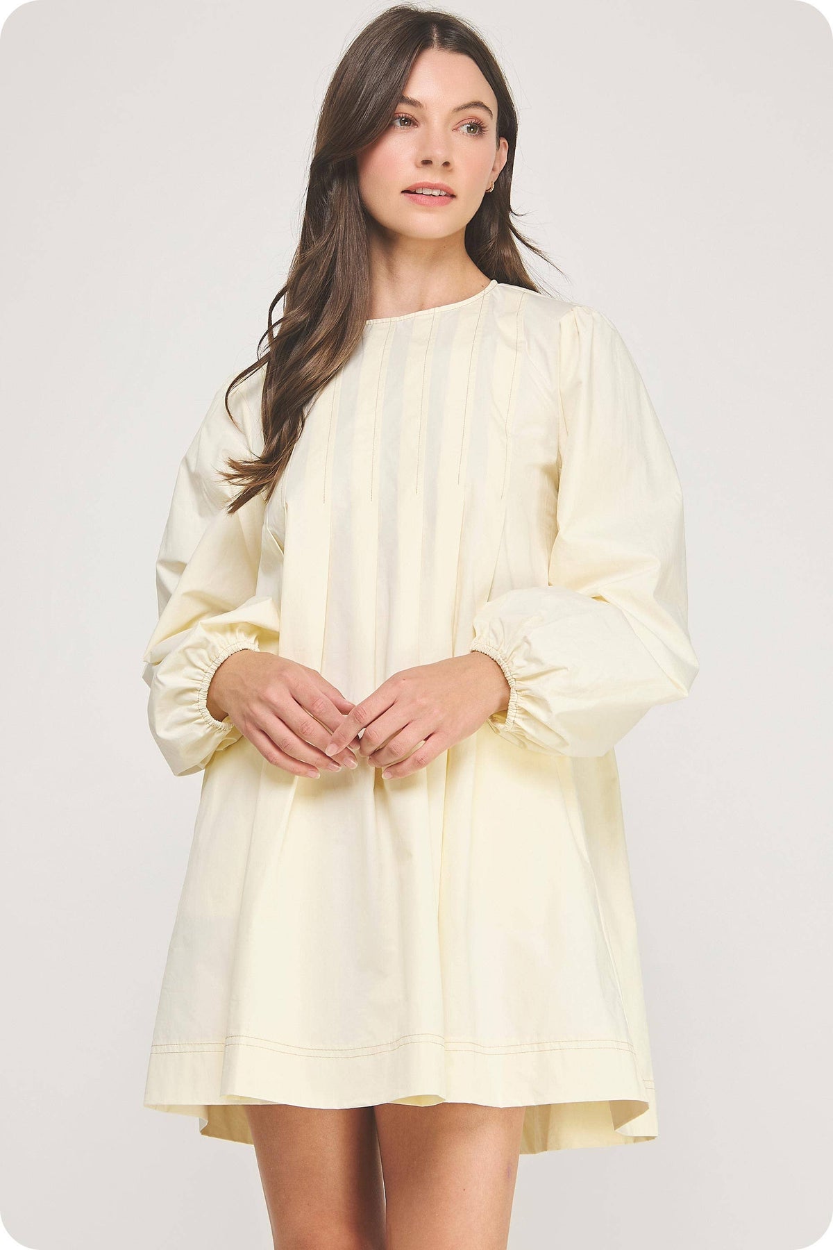 Pintuck Long Sleeve Mini Dress